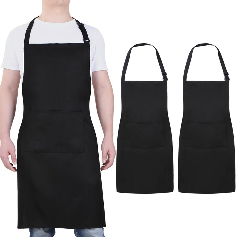 Will Well Chef Apron for Men and Women - 33" x 27" Large with 38" Waist Ties for a Comfy and Snug Fit, Durable and Lightweight, with 2 Spacious Pockets for Your Cooking Essentials - 2-Pack, Black - Image 1